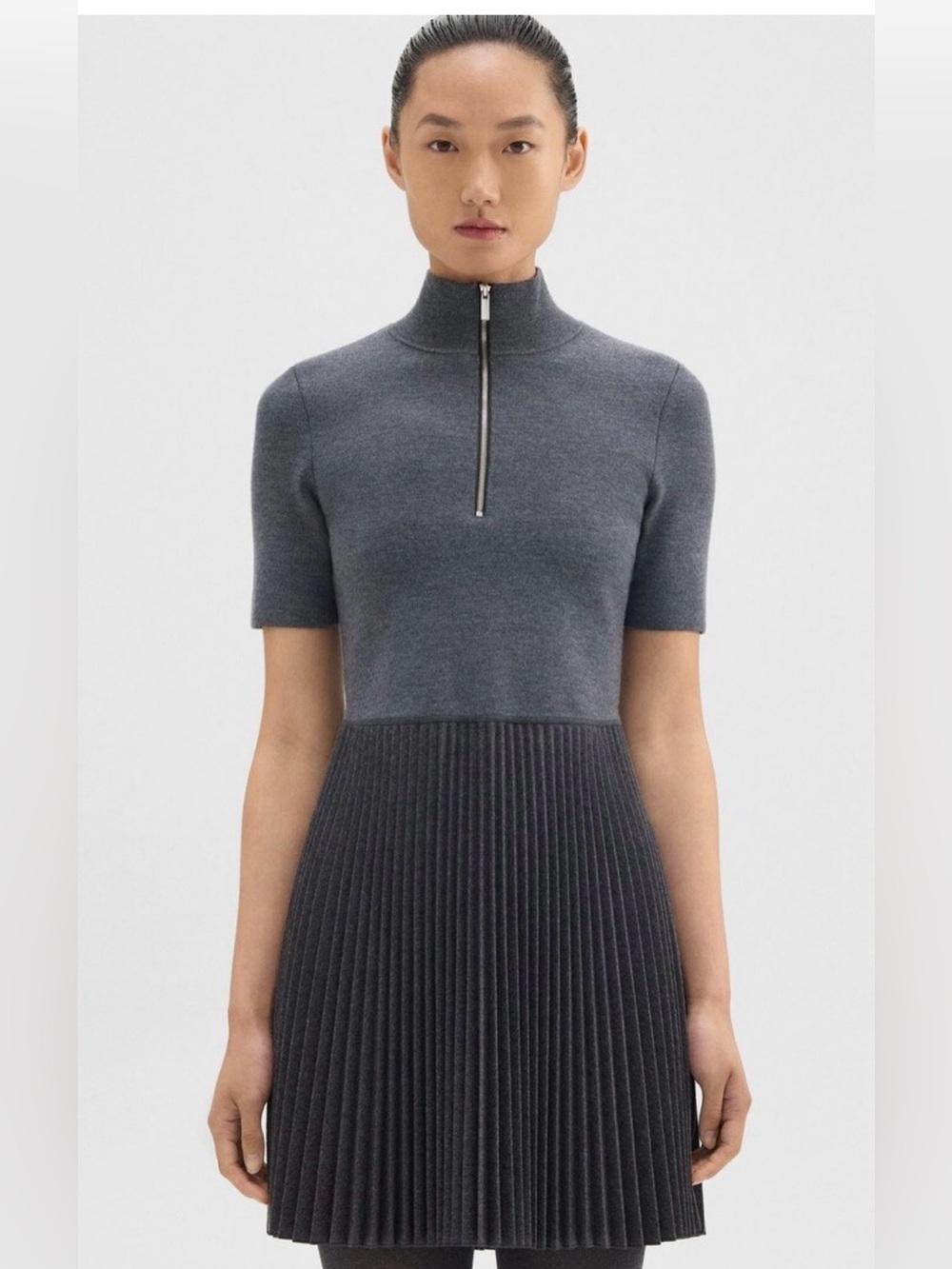 Theory Zip-Up Combo Dress in Blended Wool Flannel size medium - Picture 2 of 8